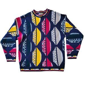 Vintage Delf Sweater XXXL Multicolor 3D Geometric Knit Pullover Made In Korea